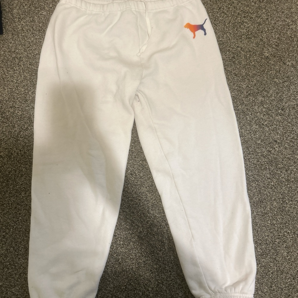 PINK Victoria's Secret White and Orange Track Pants